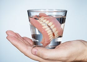 Full dentures in glass of water