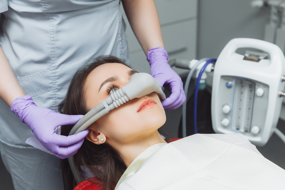 woman receiving nitrous oxide at dentist